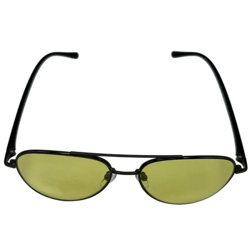 Vintage 90s Aviator Sunglasses Black Frame Yellow Green Lenses 54-16-135